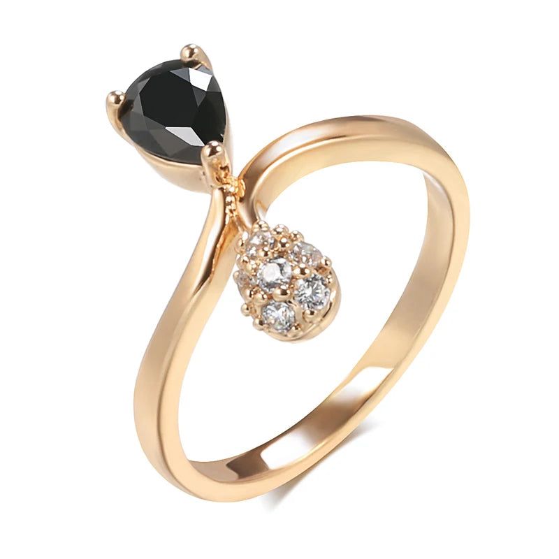 Geometric Vintage Rose Gold Cocktail Ring with Black Natural Zircon