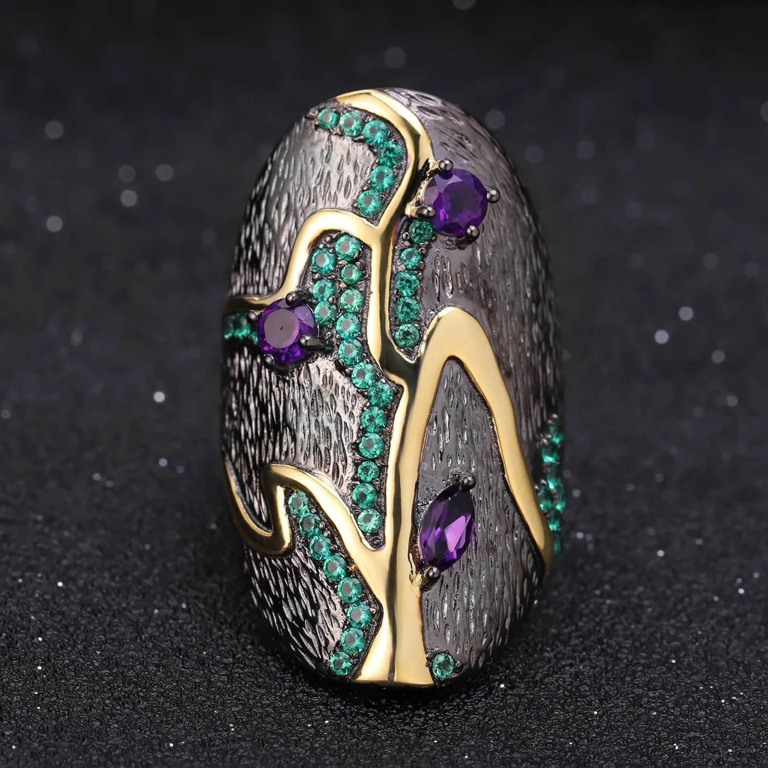 Georgia O'keeffe Leaf Ring 0.80Ct Amethyst 925 Silver