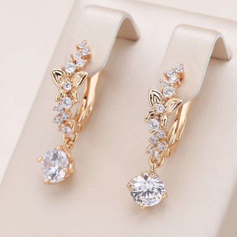 Glamorous 585 Rose Gold Butterfly Dangle Earrings with Natural Zircon Accents