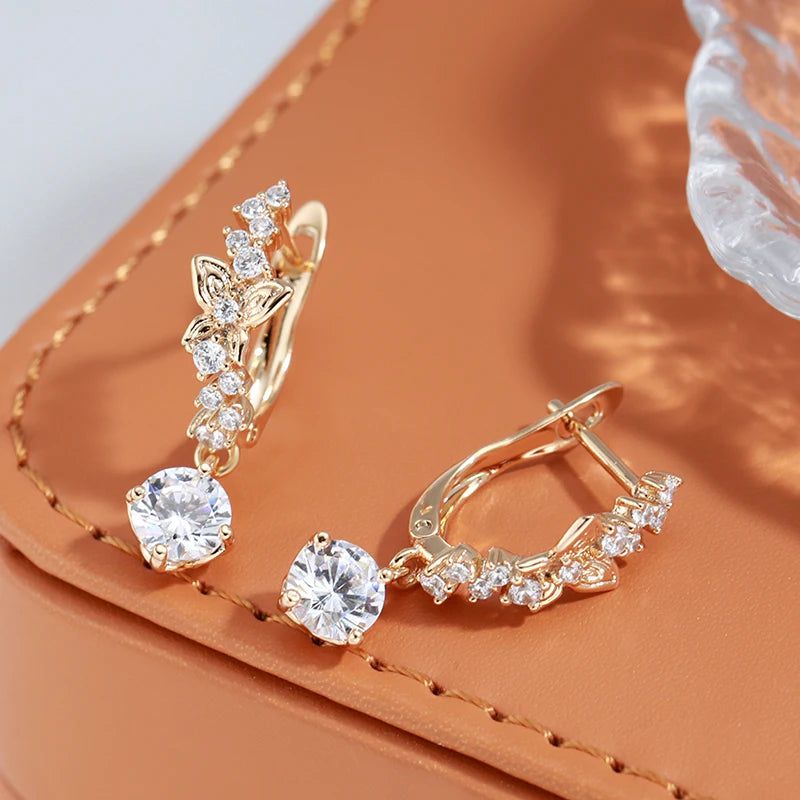 Glamorous 585 Rose Gold Butterfly Dangle Earrings with Natural Zircon Accents