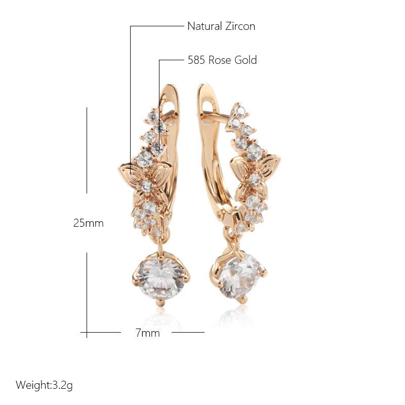 Glamorous 585 Rose Gold Butterfly Dangle Earrings with Natural Zircon Accents