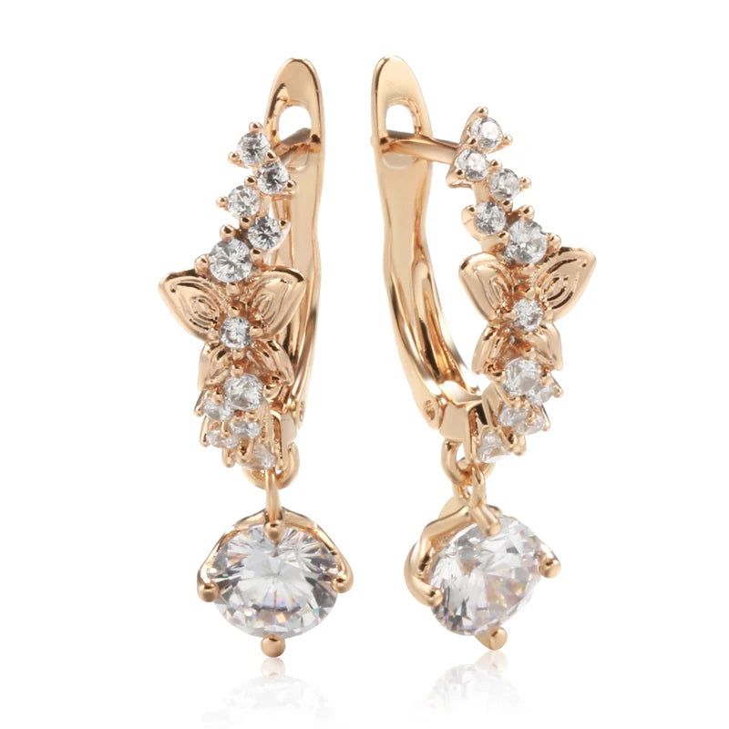 Glamorous 585 Rose Gold Butterfly Dangle Earrings with Natural Zircon Accents