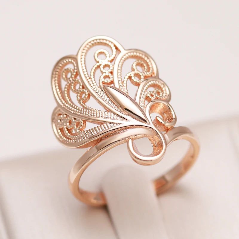 Glamorous 585 Rose Gold Ethnic Pattern Cocktail Ring - Stylish Big Jewelry Statement