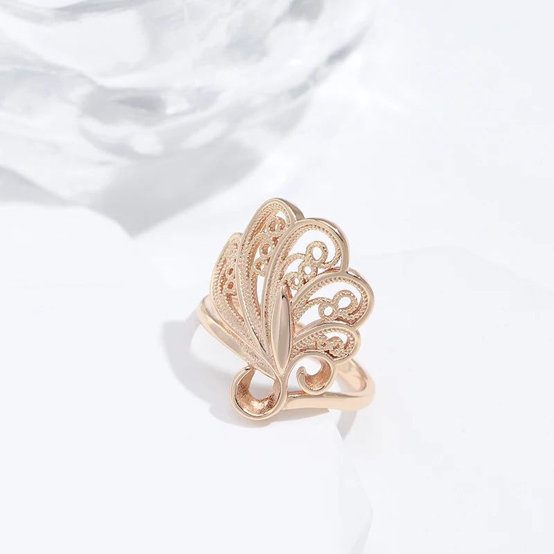 Glamorous 585 Rose Gold Ethnic Pattern Cocktail Ring - Stylish Big Jewelry Statement