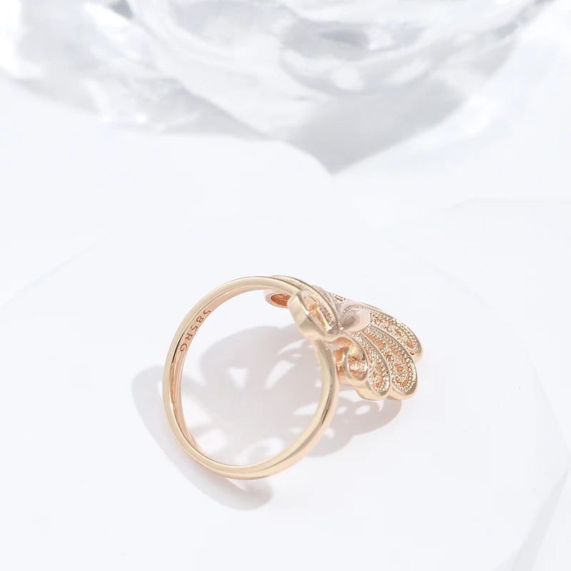 Glamorous 585 Rose Gold Ethnic Pattern Cocktail Ring - Stylish Big Jewelry Statement