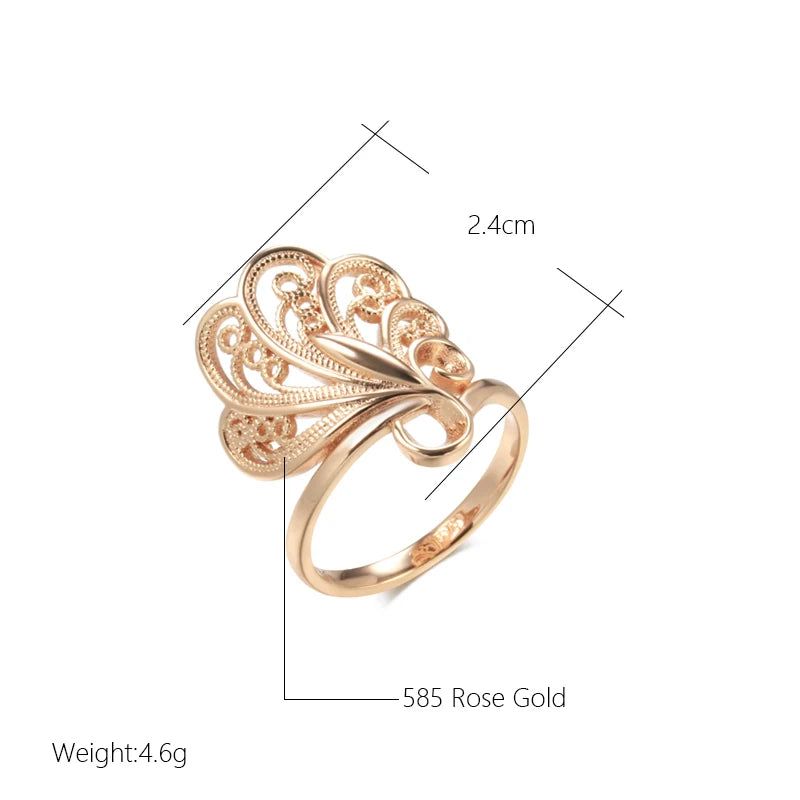 Glamorous 585 Rose Gold Ethnic Pattern Cocktail Ring - Stylish Big Jewelry Statement