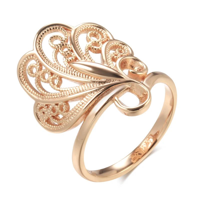 Glamorous 585 Rose Gold Ethnic Pattern Cocktail Ring - Stylish Big Jewelry Statement