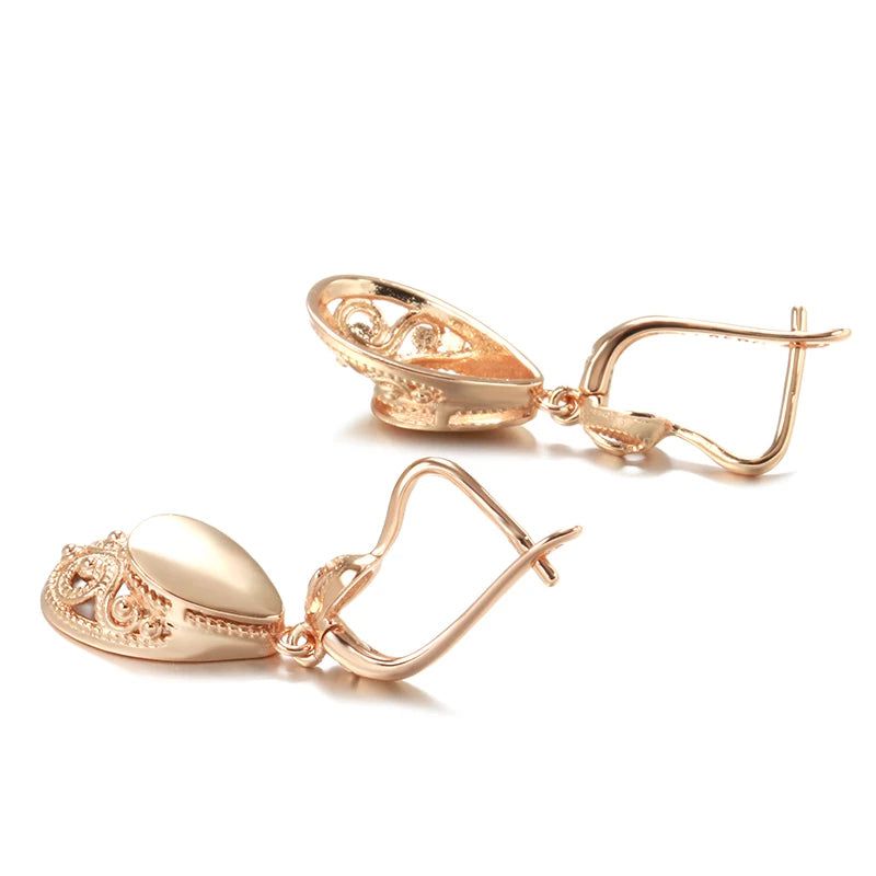 Glamorous 585 Rose Gold Water-Inspired Drop Earrings with Glossy Finish