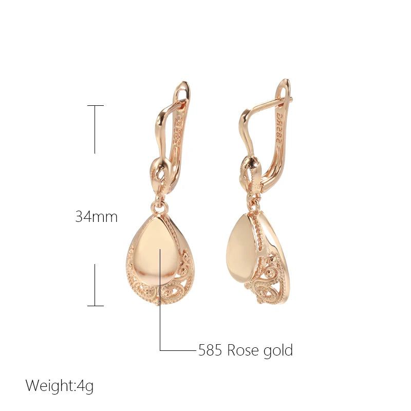 Glamorous 585 Rose Gold Water-Inspired Drop Earrings with Glossy Finish