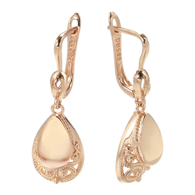 Glamorous 585 Rose Gold Water-Inspired Drop Earrings with Glossy Finish