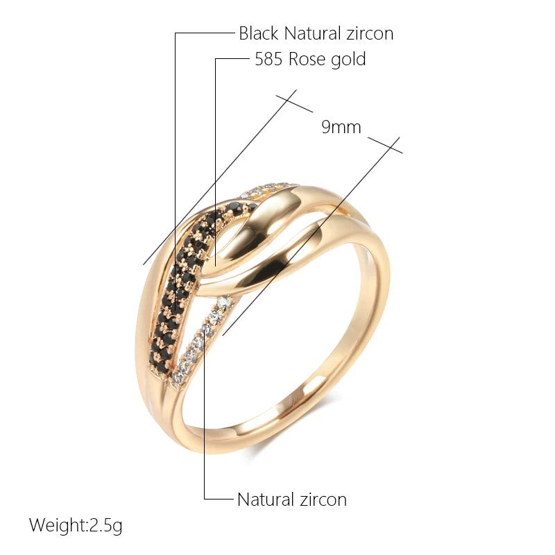 Glamorous Black Zircon Cross Ring in Luxurious 585 Rose Gold Finish