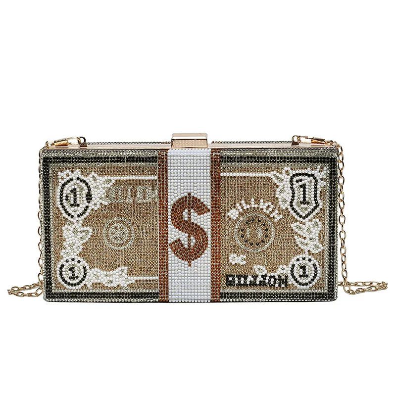 Glamorous Cash Stack Evening Clutch Handbag with Diamond Accents for Women