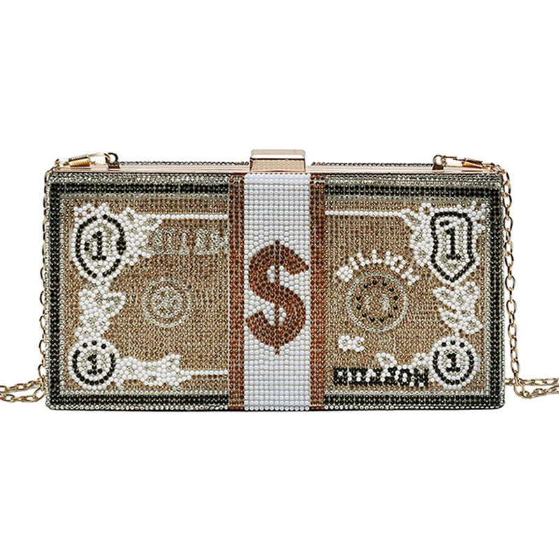 Glamorous Cash Stack Evening Clutch Handbag with Diamond Accents for Women