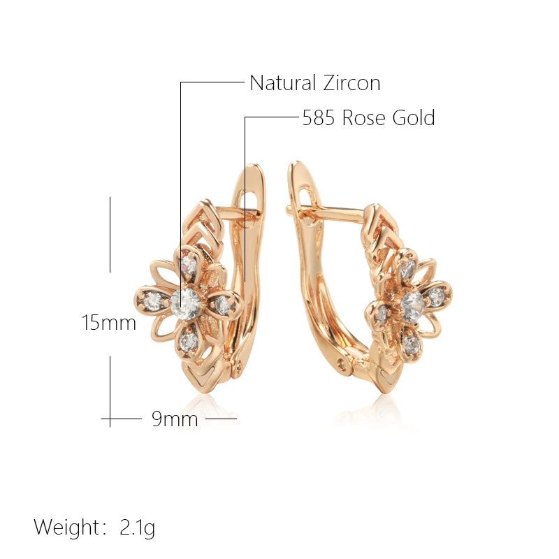 Glamorous Floral Cutout Rose Gold Earrings with Natural Zircon and Crystal Accents