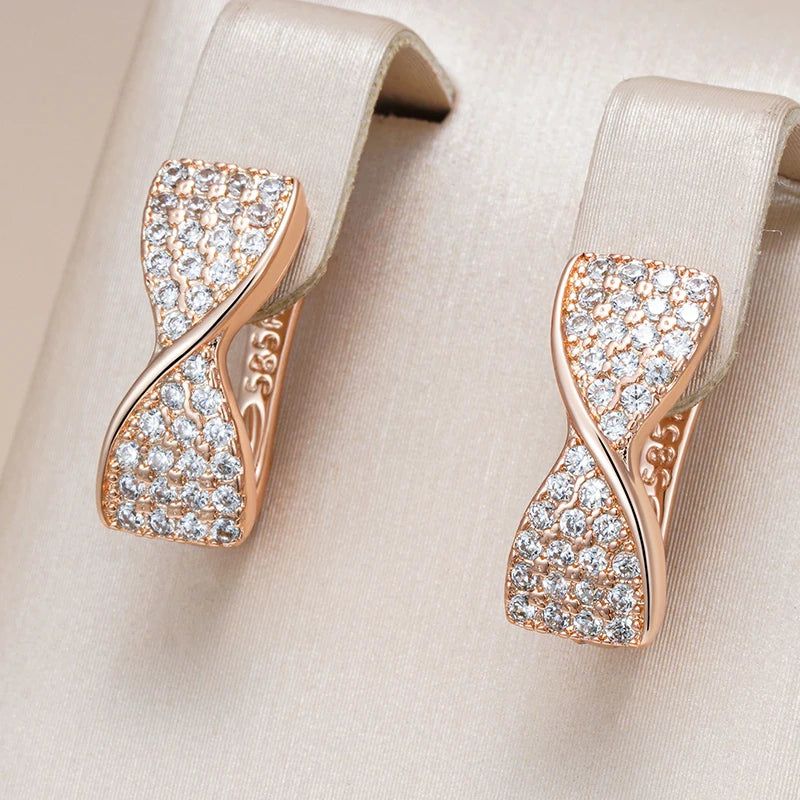 Glamorous Geometric Natural Zircon Drop Earrings in 585 Rose Gold Finish