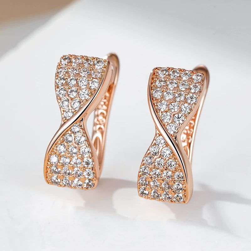 Glamorous Geometric Natural Zircon Drop Earrings in 585 Rose Gold Finish