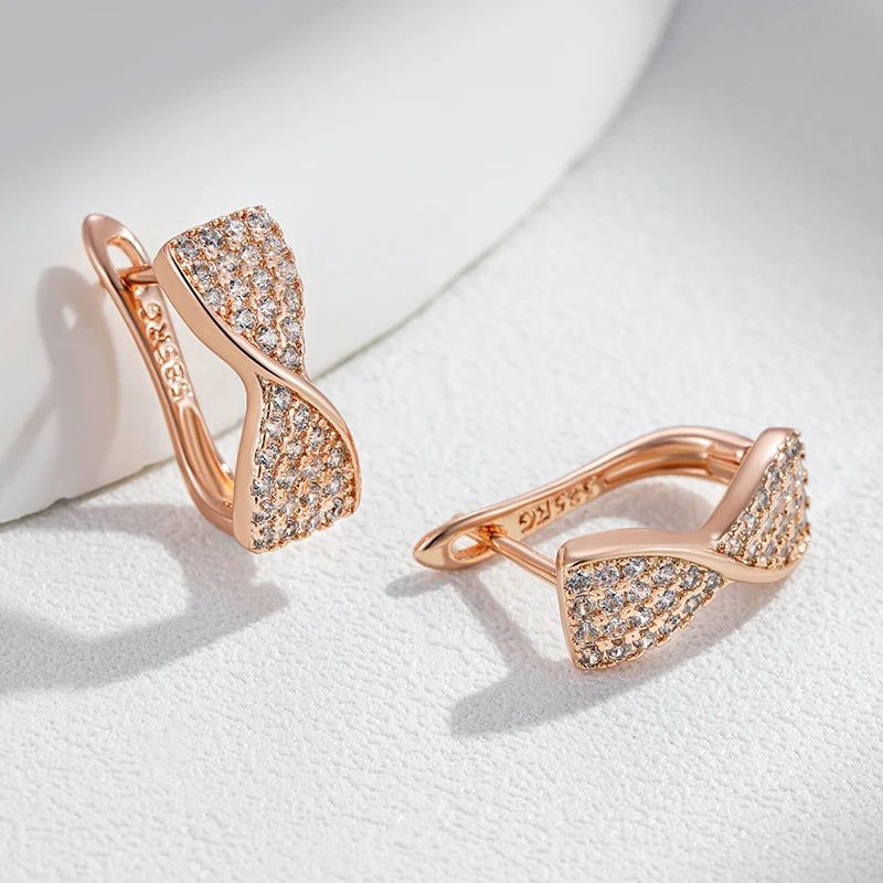 Glamorous Geometric Natural Zircon Drop Earrings in 585 Rose Gold Finish