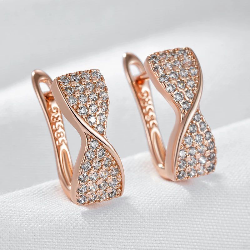 Glamorous Geometric Natural Zircon Drop Earrings in 585 Rose Gold Finish