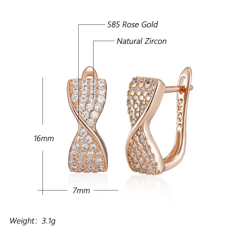 Glamorous Geometric Natural Zircon Drop Earrings in 585 Rose Gold Finish