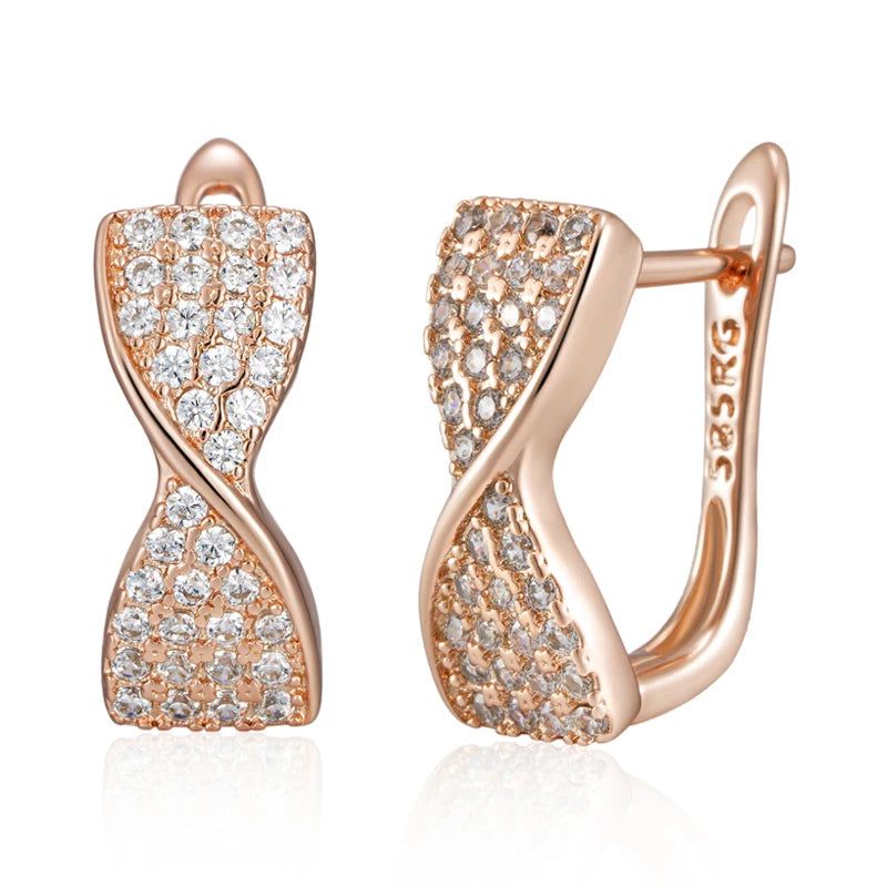 Glamorous Geometric Natural Zircon Drop Earrings in 585 Rose Gold Finish