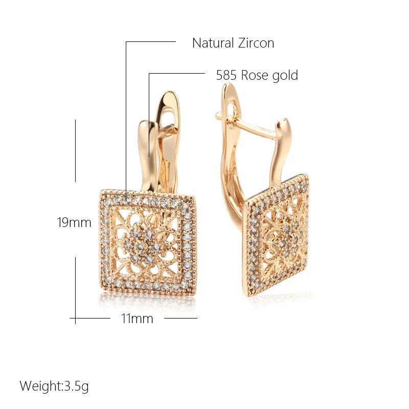 Glamorous Geometric Natural Zircon Drop Earrings in 585 Rose Gold with Unique Hollow Design