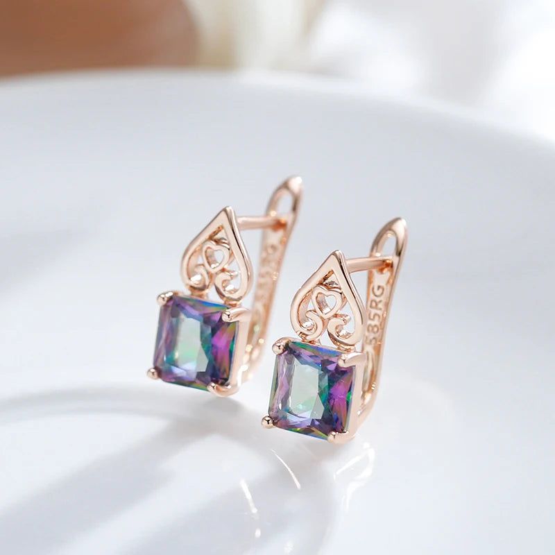 Glamorous Geometric Natural Zircon Drop Earrings in Antique Gold Finish – Luxury Fashion Jewelry for Special Occasions