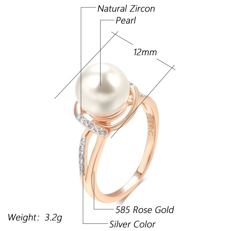 Glamorous Geometric Pearl Cocktail Ring in 585 Rose Gold and Silver with Natural Zircon