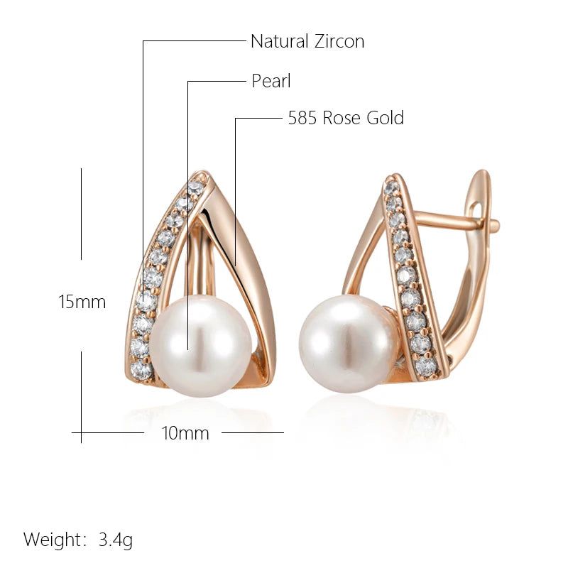 Glamorous Geometric Pearl Drop Earrings in 585 Rose Gold for Bridal Occasions 2024