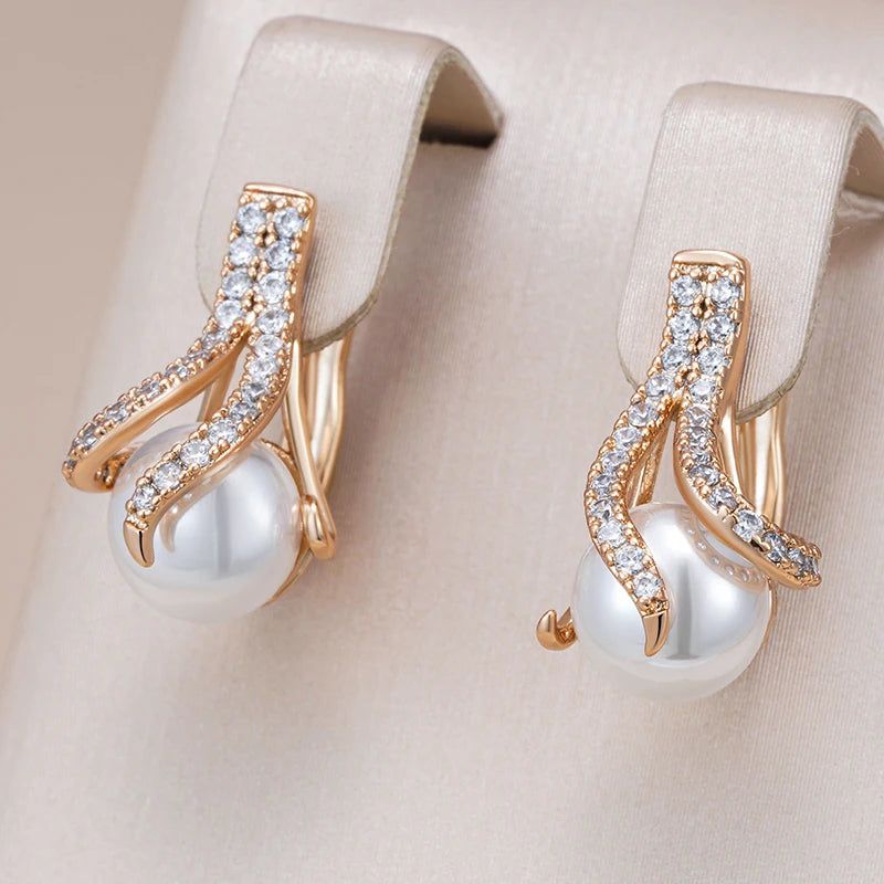 Glamorous Geometric Pearl Earrings in 585 Rose Gold - Unique Bridal Jewelry for 2024