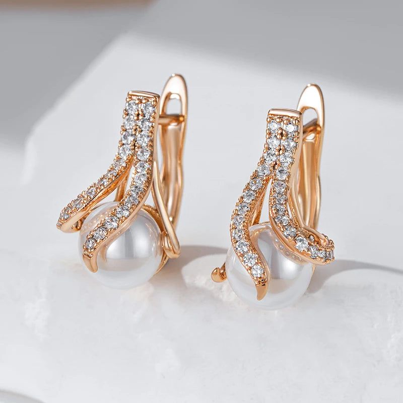 Glamorous Geometric Pearl Earrings in 585 Rose Gold - Unique Bridal Jewelry for 2024