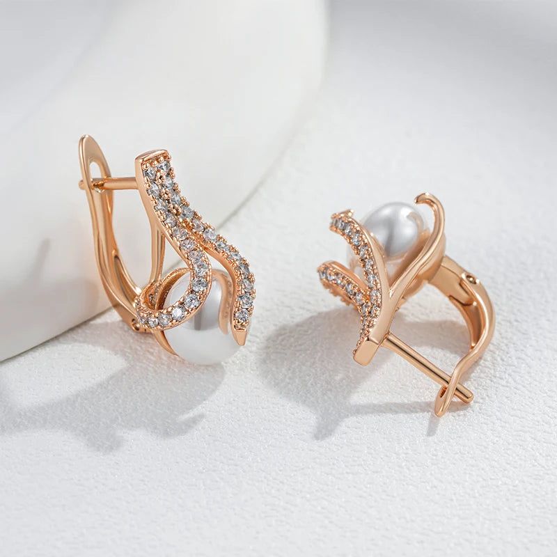 Glamorous Geometric Pearl Earrings in 585 Rose Gold - Unique Bridal Jewelry for 2024