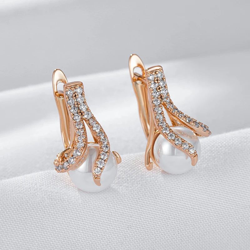 Glamorous Geometric Pearl Earrings in 585 Rose Gold - Unique Bridal Jewelry for 2024