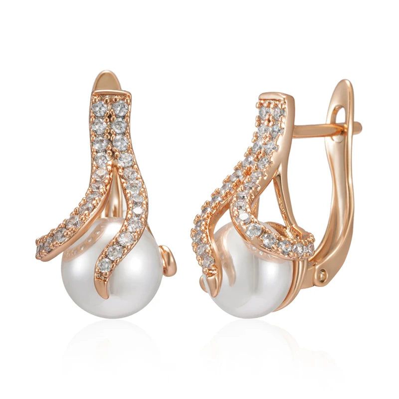 Glamorous Geometric Pearl Earrings in 585 Rose Gold - Unique Bridal Jewelry for 2024