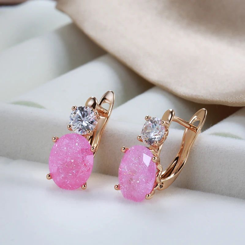 Glamorous Geometric Pink Zircon Drop Earrings in Rose Gold - Trendy Jewelry Collection