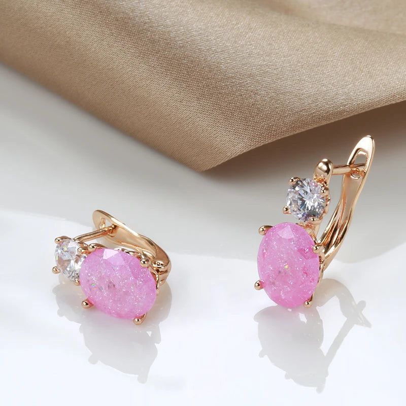 Glamorous Geometric Pink Zircon Drop Earrings in Rose Gold - Trendy Jewelry Collection