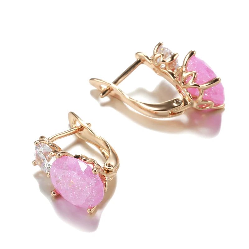 Glamorous Geometric Pink Zircon Drop Earrings in Rose Gold - Trendy Jewelry Collection