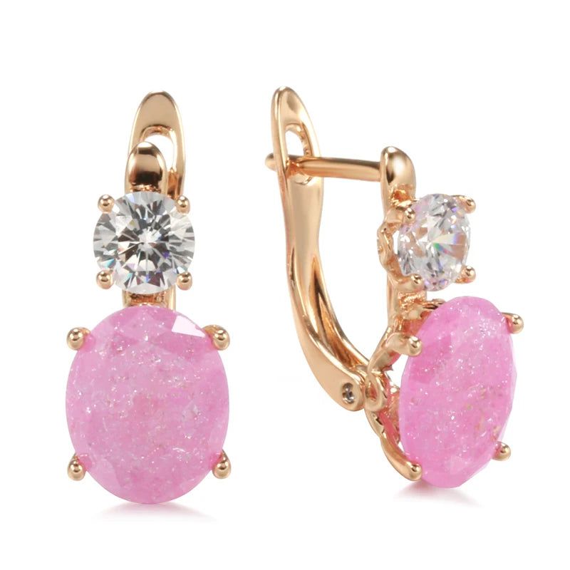 Glamorous Geometric Pink Zircon Drop Earrings in Rose Gold - Trendy Jewelry Collection