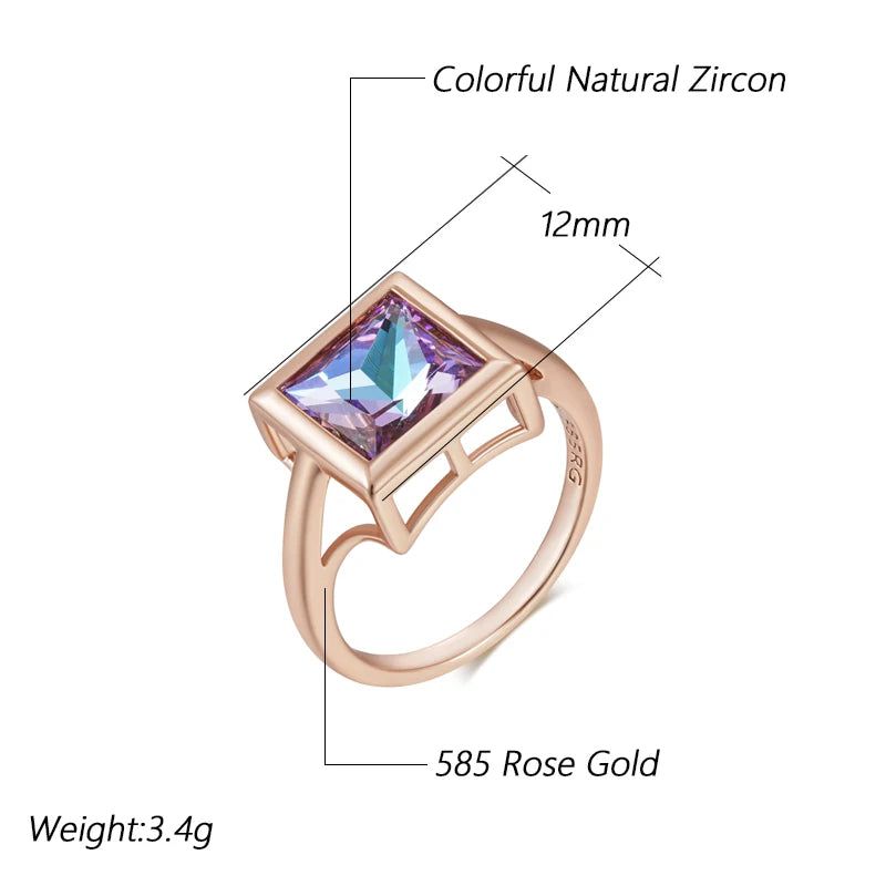 Glamorous Geometric Purple Zircon Cocktail Ring in 585 Rose Gold Tone