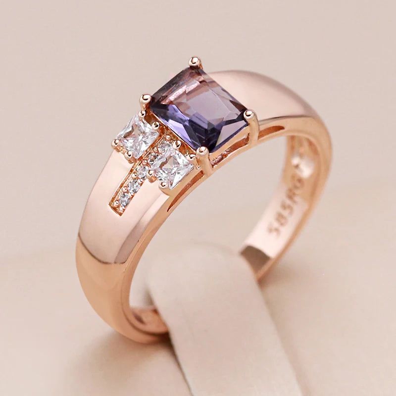 Glamorous Geometric Purple Zircon Rose Gold Cocktail Ring