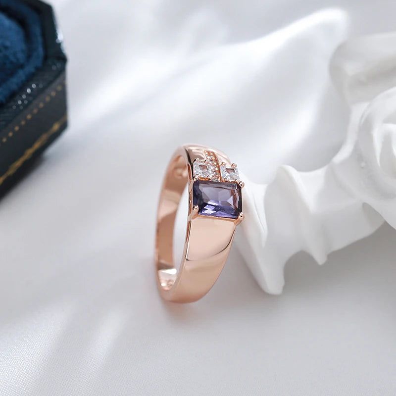 Glamorous Geometric Purple Zircon Rose Gold Cocktail Ring