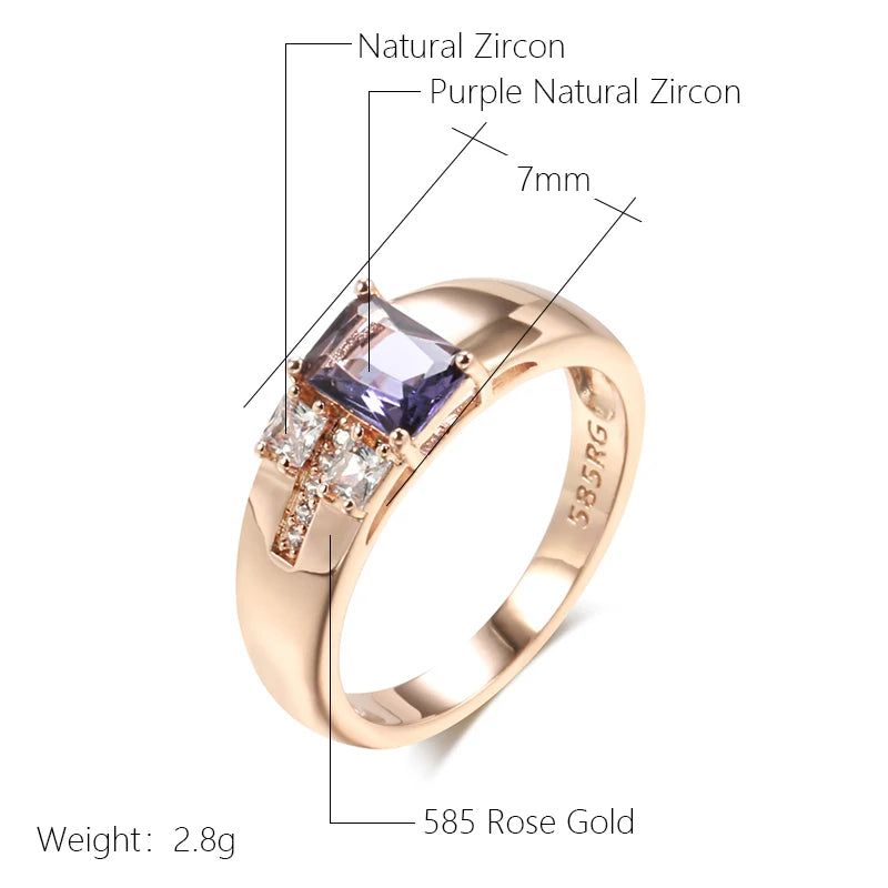 Glamorous Geometric Purple Zircon Rose Gold Cocktail Ring