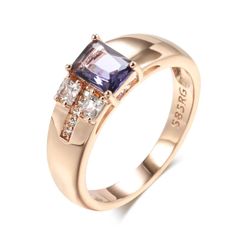 Glamorous Geometric Purple Zircon Rose Gold Cocktail Ring