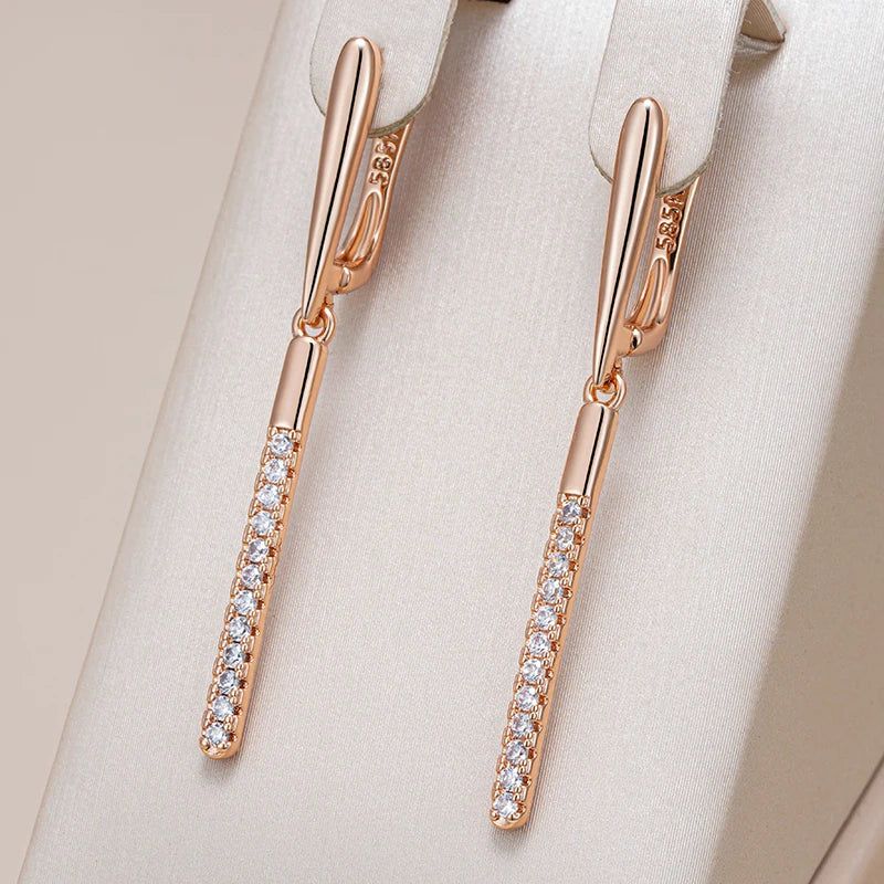 Glamorous Geometric Rose Gold Dangle Earrings with Natural Zircon