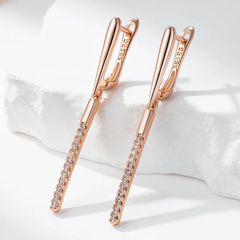 Glamorous Geometric Rose Gold Dangle Earrings with Natural Zircon