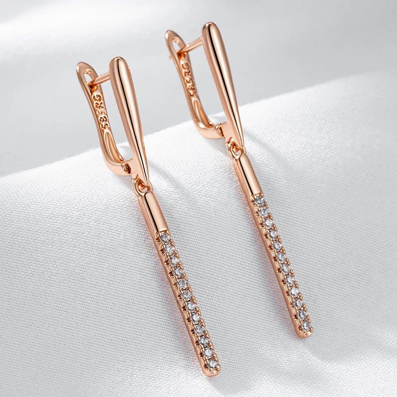 Glamorous Geometric Rose Gold Dangle Earrings with Natural Zircon