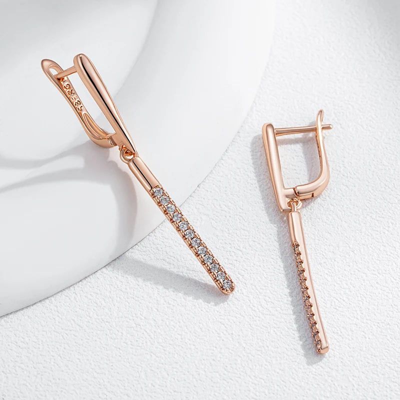 Glamorous Geometric Rose Gold Dangle Earrings with Natural Zircon