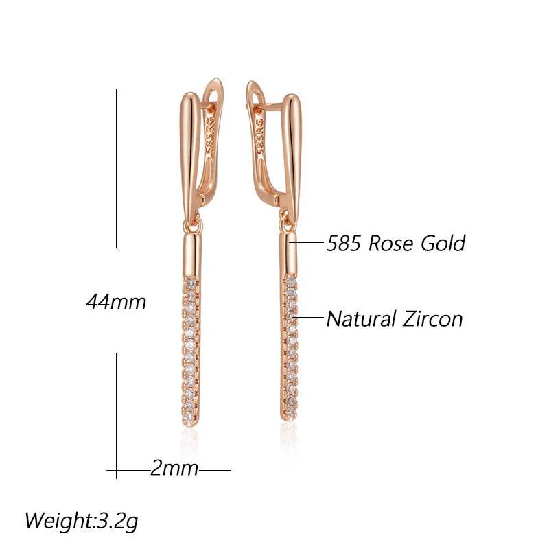 Glamorous Geometric Rose Gold Dangle Earrings with Natural Zircon