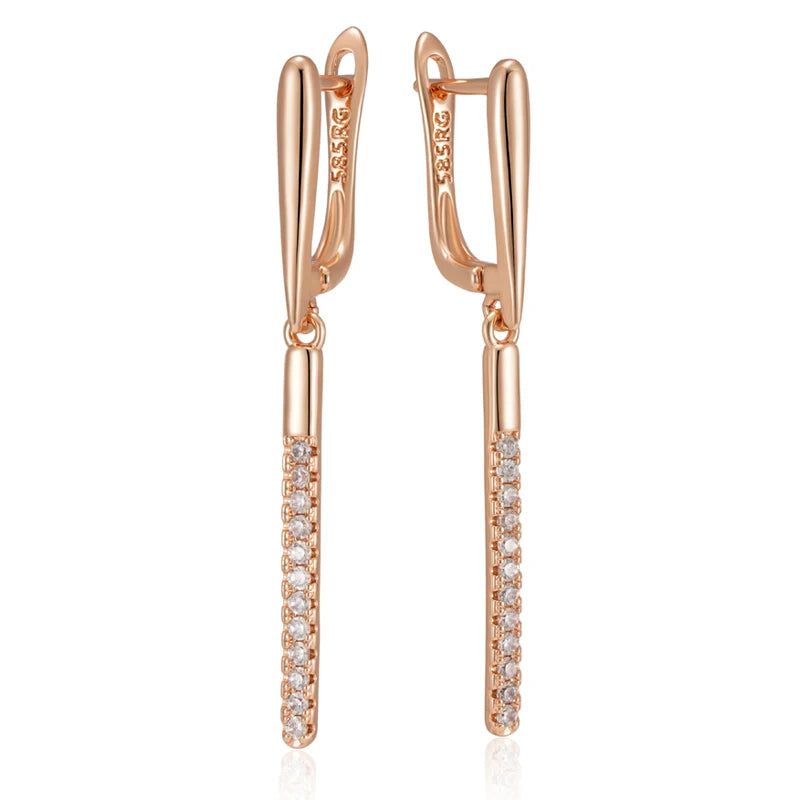 Glamorous Geometric Rose Gold Dangle Earrings with Natural Zircon