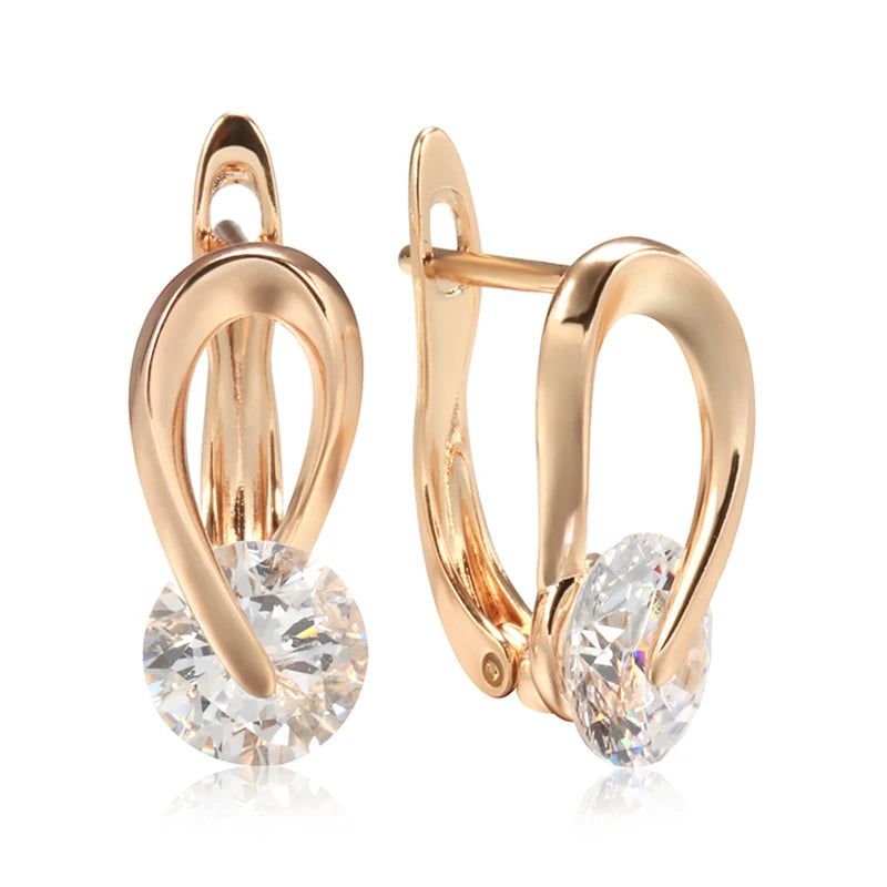 Glamorous Geometric Rose Gold Drop Earrings with Black Natural Zircon for Modern Women