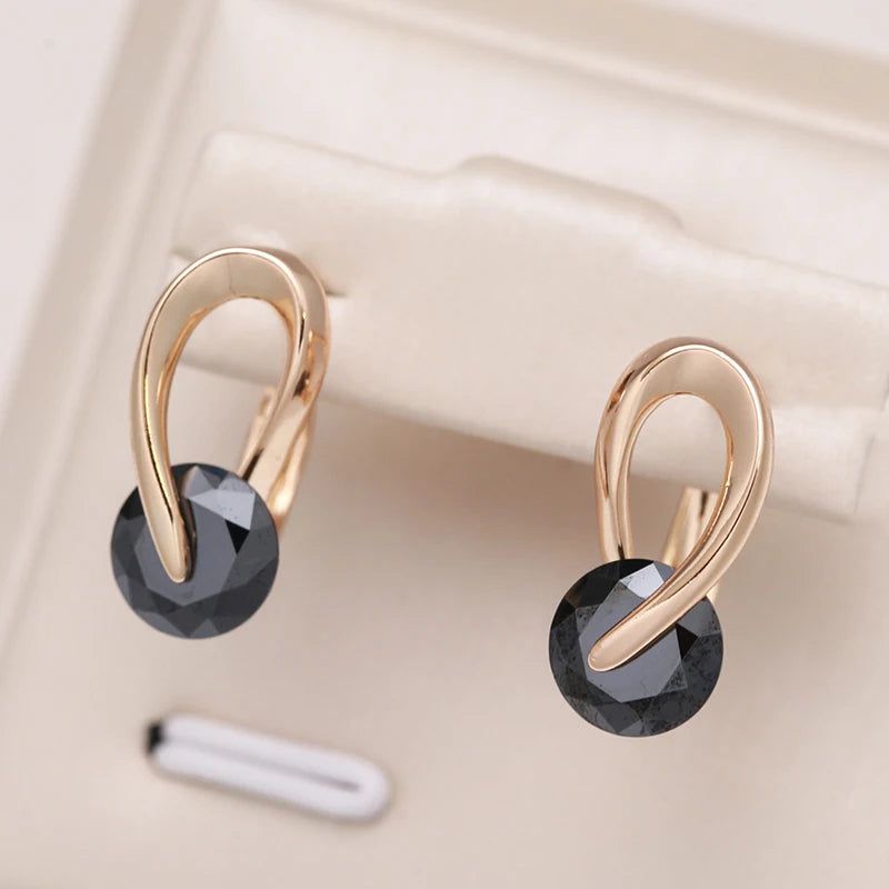 Glamorous Geometric Rose Gold Drop Earrings with Black Natural Zircon for Modern Women